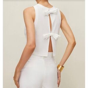 Commense Cotton & Linen Bow Crew Neck Blouse white‎ size XS